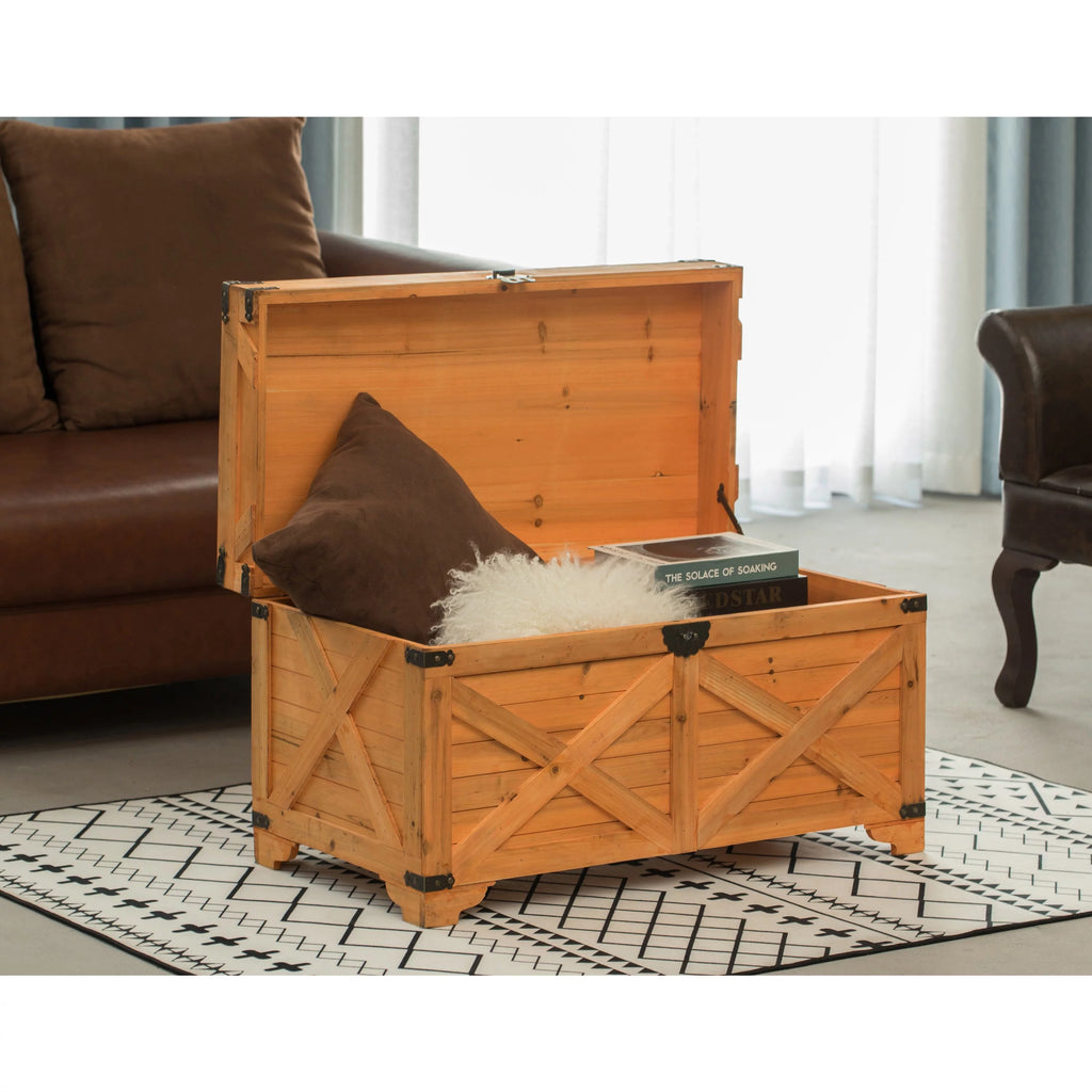 Large Decorative Farmhouse Wooden Storage Trunk Chest X937415