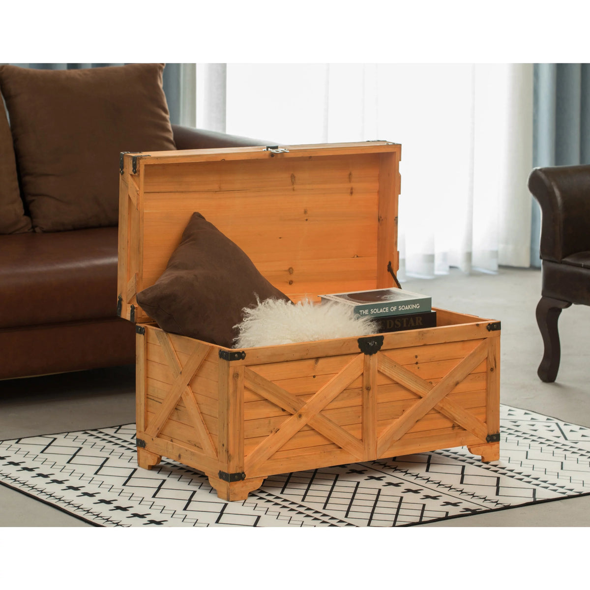 Large Decorative Farmhouse Wooden Storage Trunk Chest X937415
