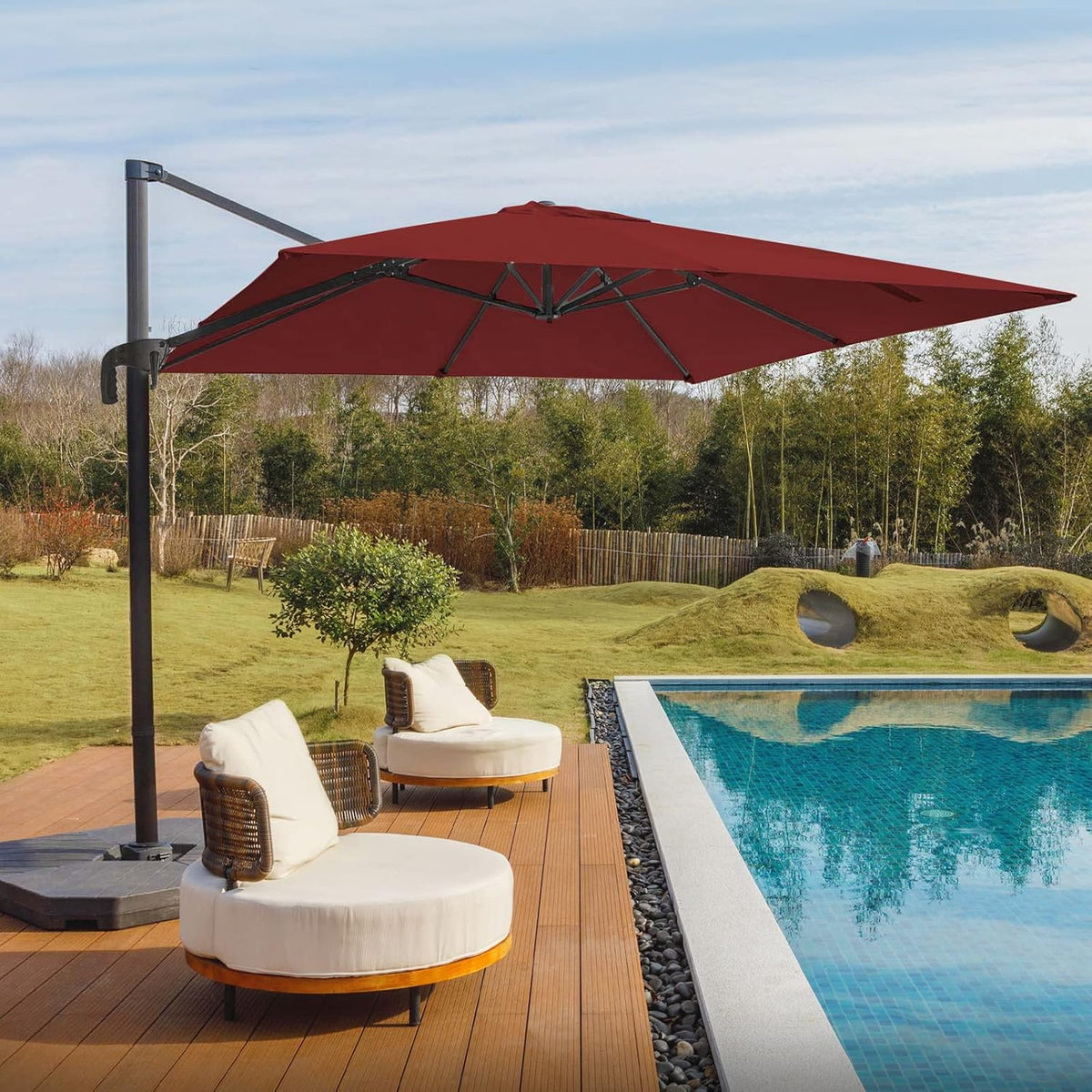 Grey 8.2FT Square Offset Patio Umbrella with Aluminum Pole V3281