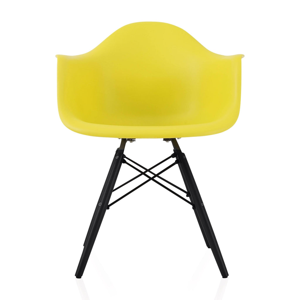 Light Yellow Molded Plastic Dining Arm Chair with Black Wood Legs K905