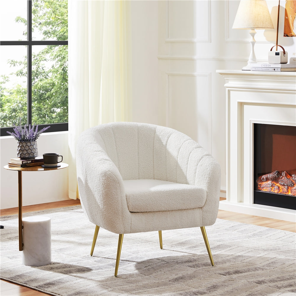 Ivory Tufted Velvet Accent Armchair with Gold Metal Legs D527