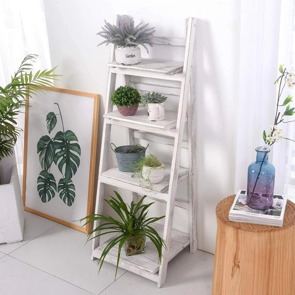 4Tier Wooden Plant Stand Foldable Ladder Shelf G87701