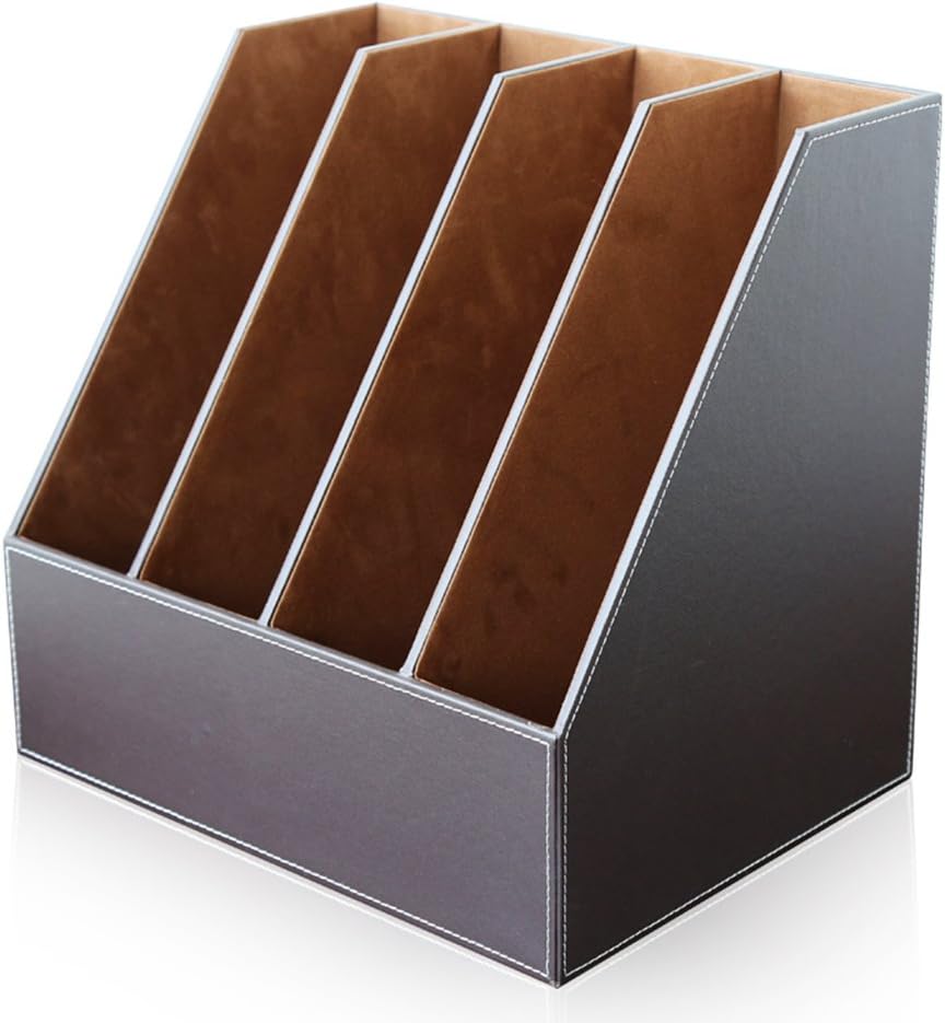 4-Slot Wood Leather Desk Files Organizer Q871260