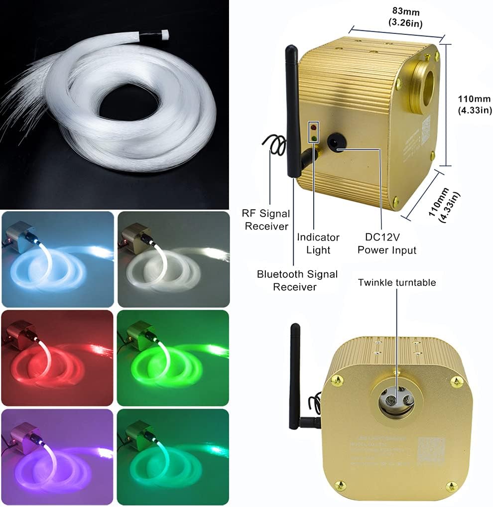Bluetooth Fiber Optic Star Ceiling Lighting Kits Mixed 335pcs 13.1ft Fiber Strands End Glow RGBW Music Mode Light Source L24317