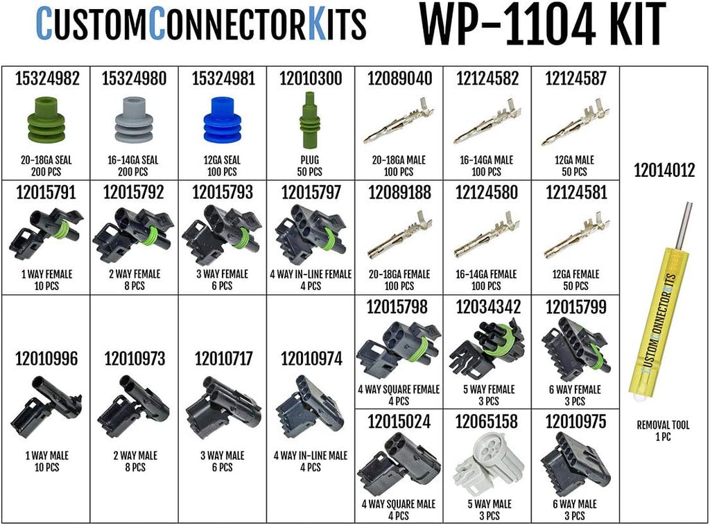 Sealed Weatherproof Automotive Electrical Connectors 1104 Piece Kit With Crimp Tool Y1617