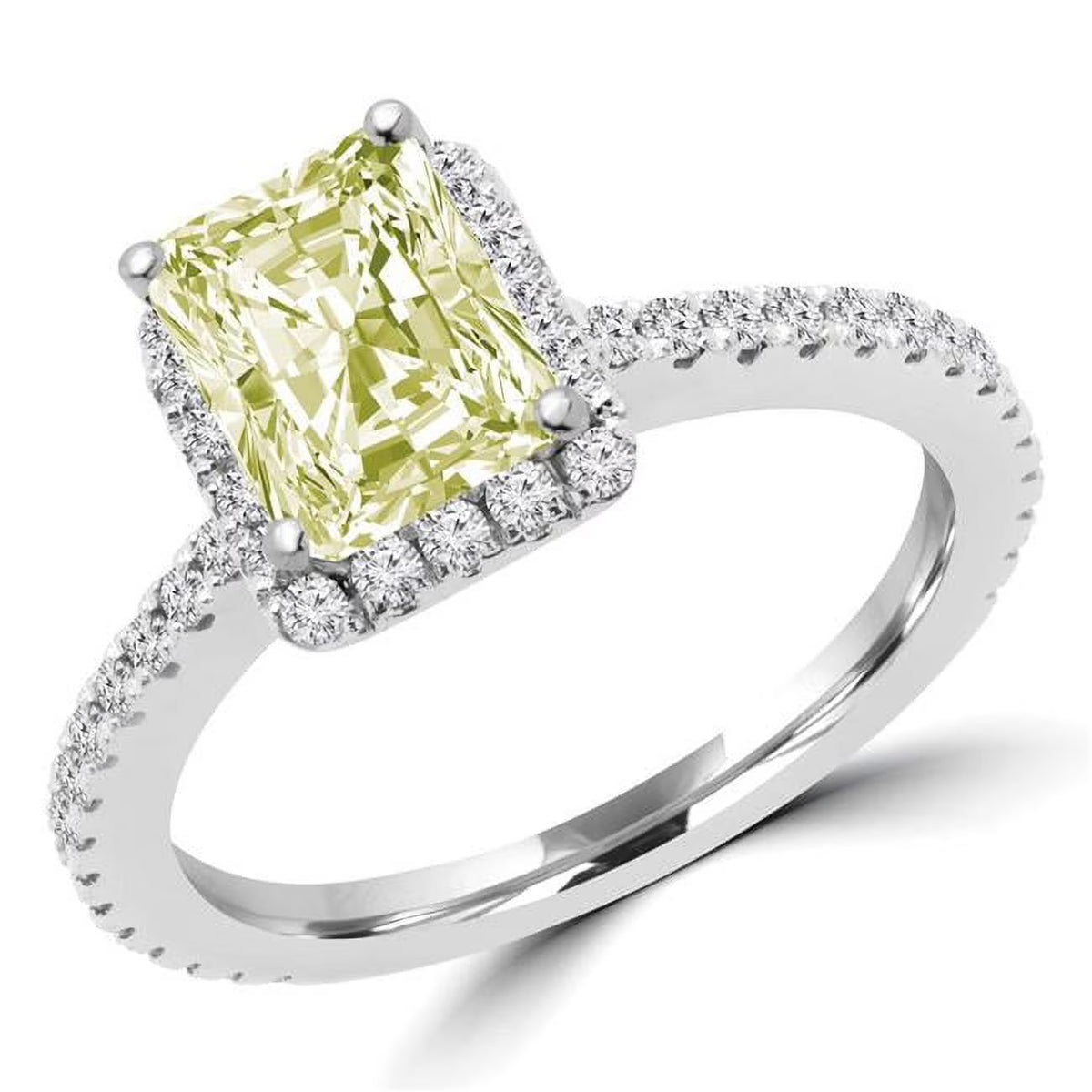14K White Gold Radiant Diamond Halo Engagement Ring I9696