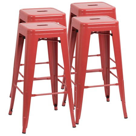 Red Metal Backless Bar Stools I2726