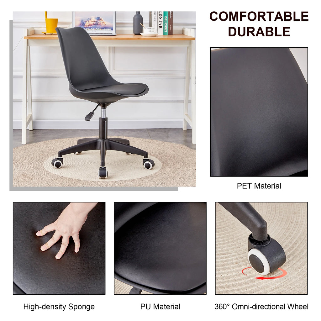 Black Adjustable 360 °Swivel Armless Computer Chair W7864
