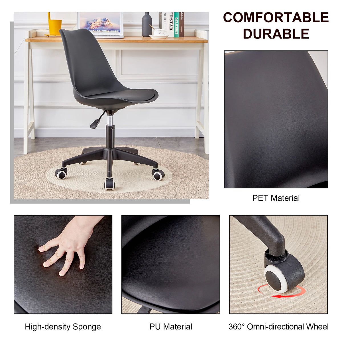 Black Adjustable 360 °Swivel Armless Computer Chair W7864