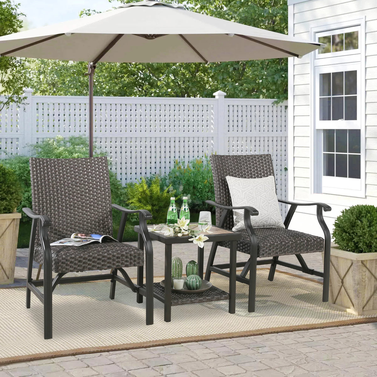 Brown 2-Tier Wicker Side Table T2592