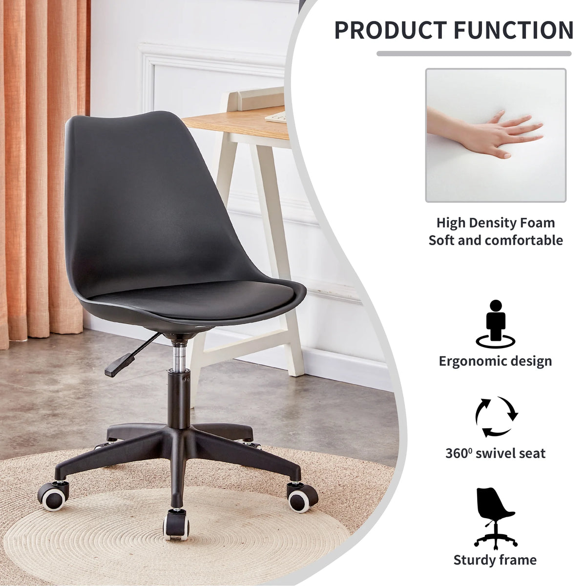 Black Adjustable 360 °Swivel Armless Computer Chair W7864