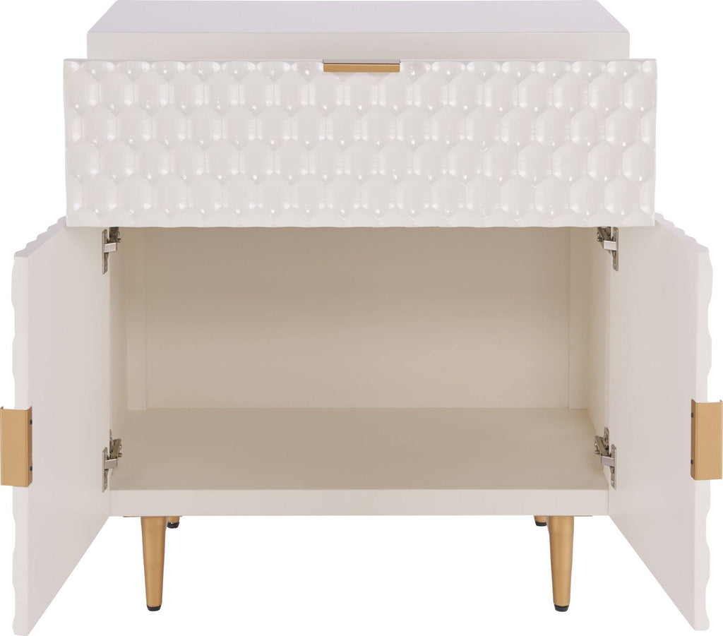 White 1-Drawer Geometric Small Cabinet D270