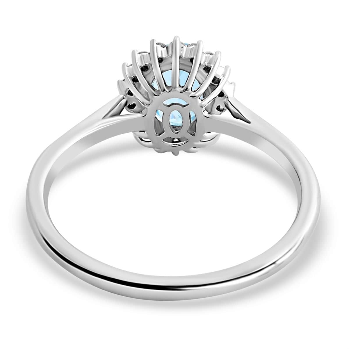 Oval Blue Aquamarine White Diamond 18K White Gold Ring Size 8 Ct 1.18 G-H Color Si1 Clarity J652