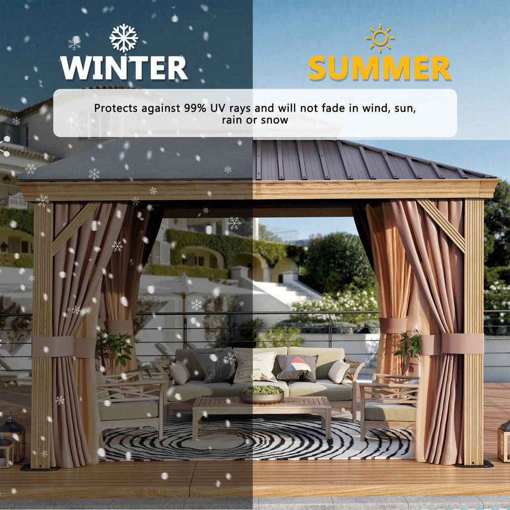 10x12FT Aluminum Frame Hardtop Gazebo with Netting and Curtains D619584