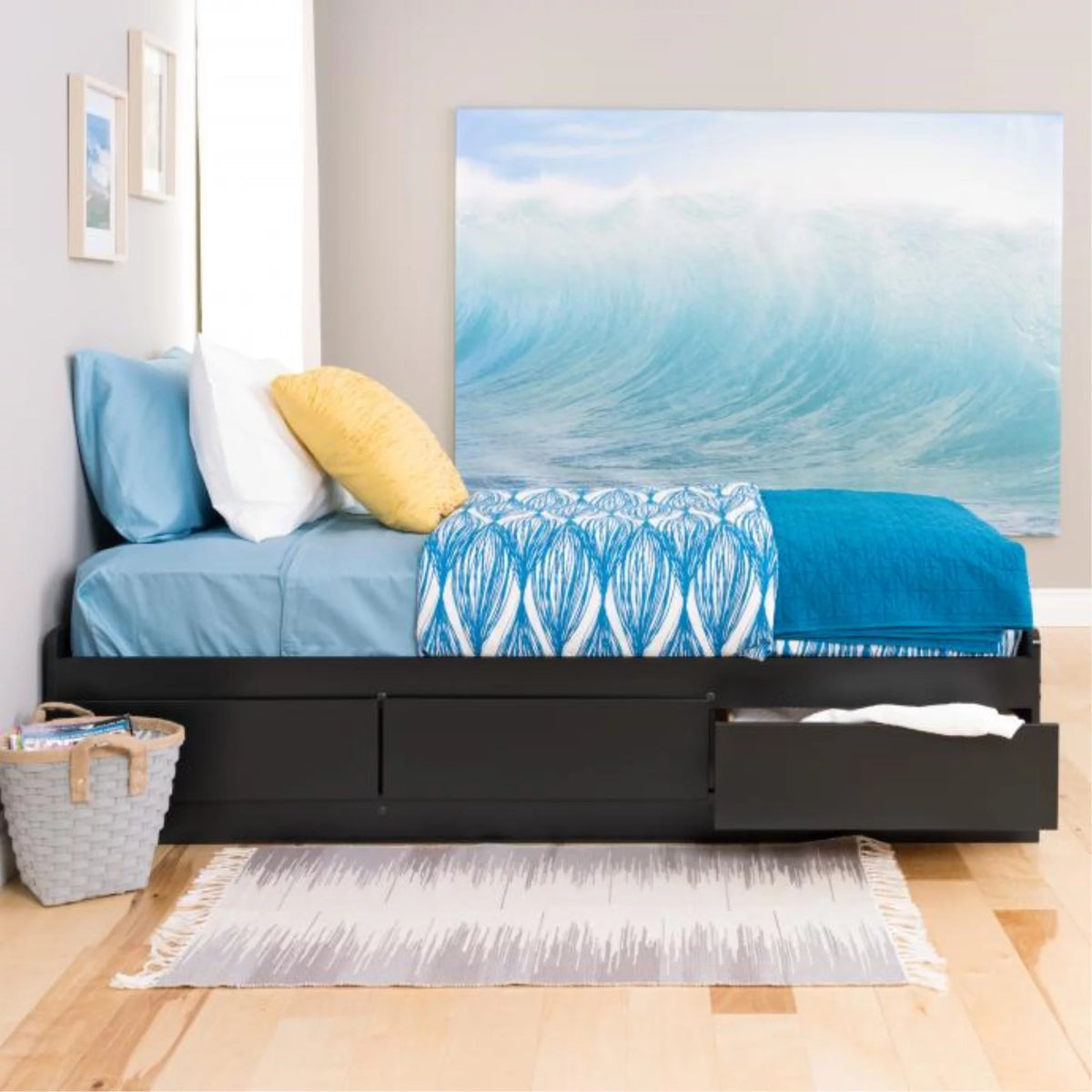 Black Twin XL Platform Storage Bed with Drawers M96600