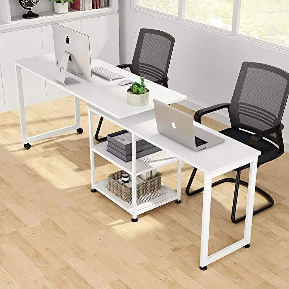 55 inch L-Shaped Corner Computer Desk with Shelves D75355
