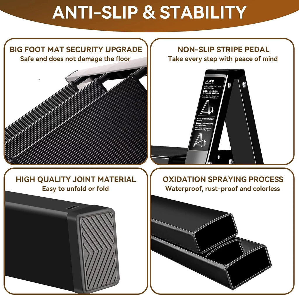 3 Step Steel Folding Step Stool 330lbs Black Q1321