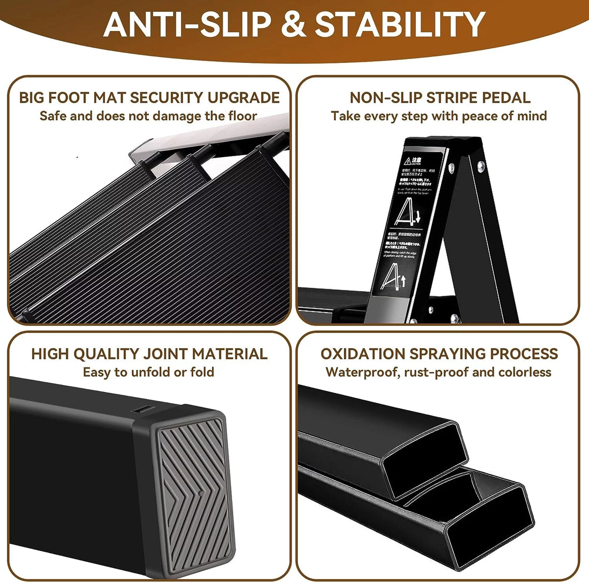3 Step Steel Folding Step Stool 330lbs Black Q1321