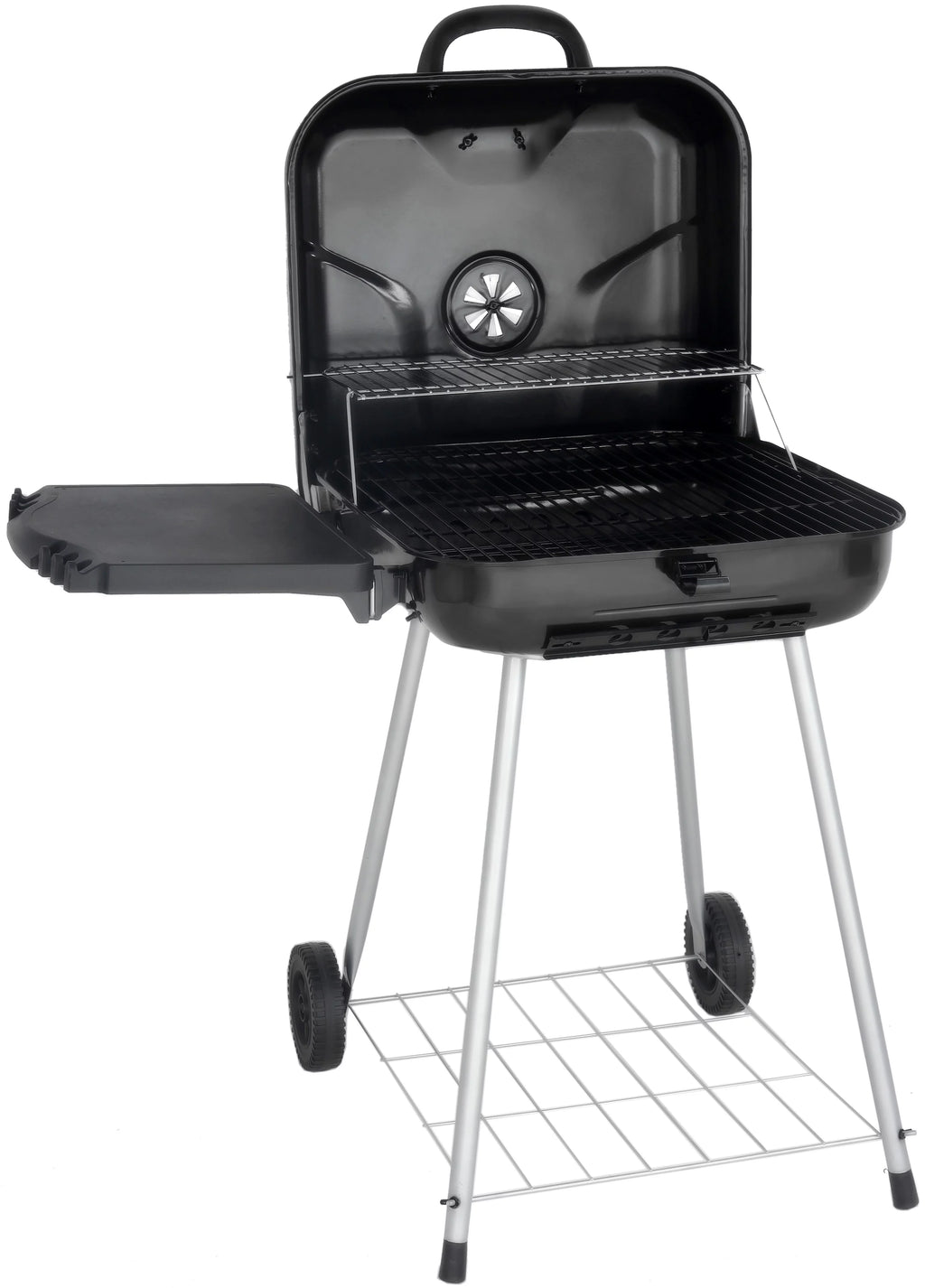 22 Square Steel Charcoal Grill with Foldable Side Shelf, Black Q39667