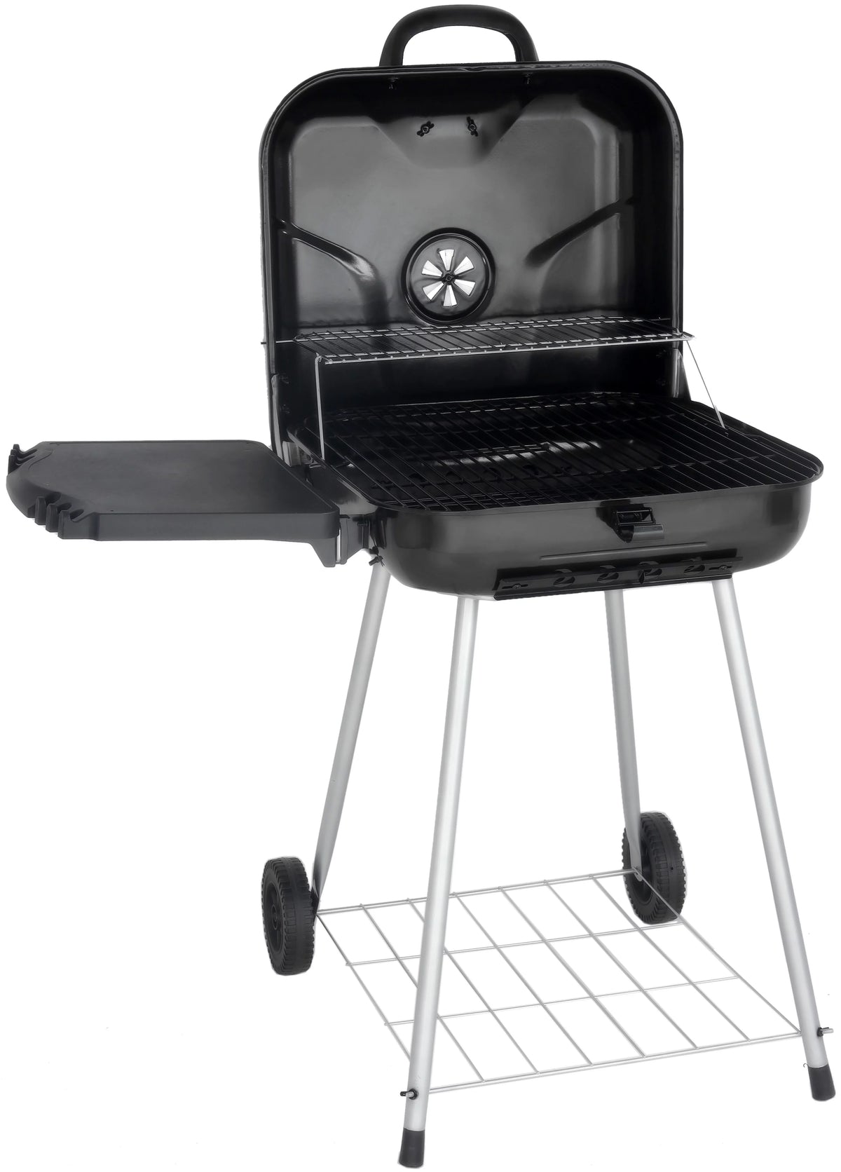 22 Square Steel Charcoal Grill with Foldable Side Shelf, Black Q39667