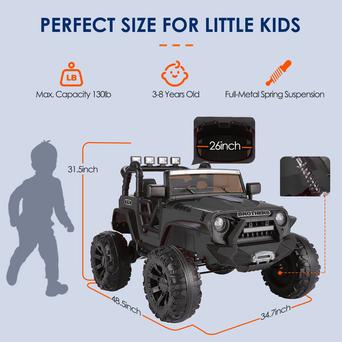 24V Electric Kids Ride On Truck Car with 2 Seaters Black F384