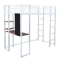 White Twin Metal Loft Bed with 2 Shelves and Desk X957019