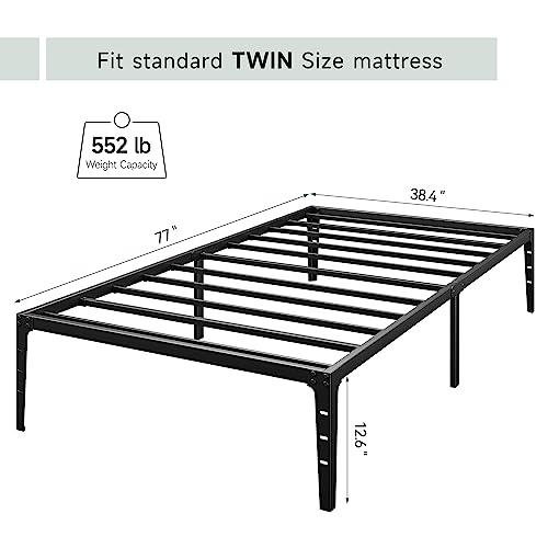 Twin Metal Low Profile Bed Frame with Steel Slats Support P96201
