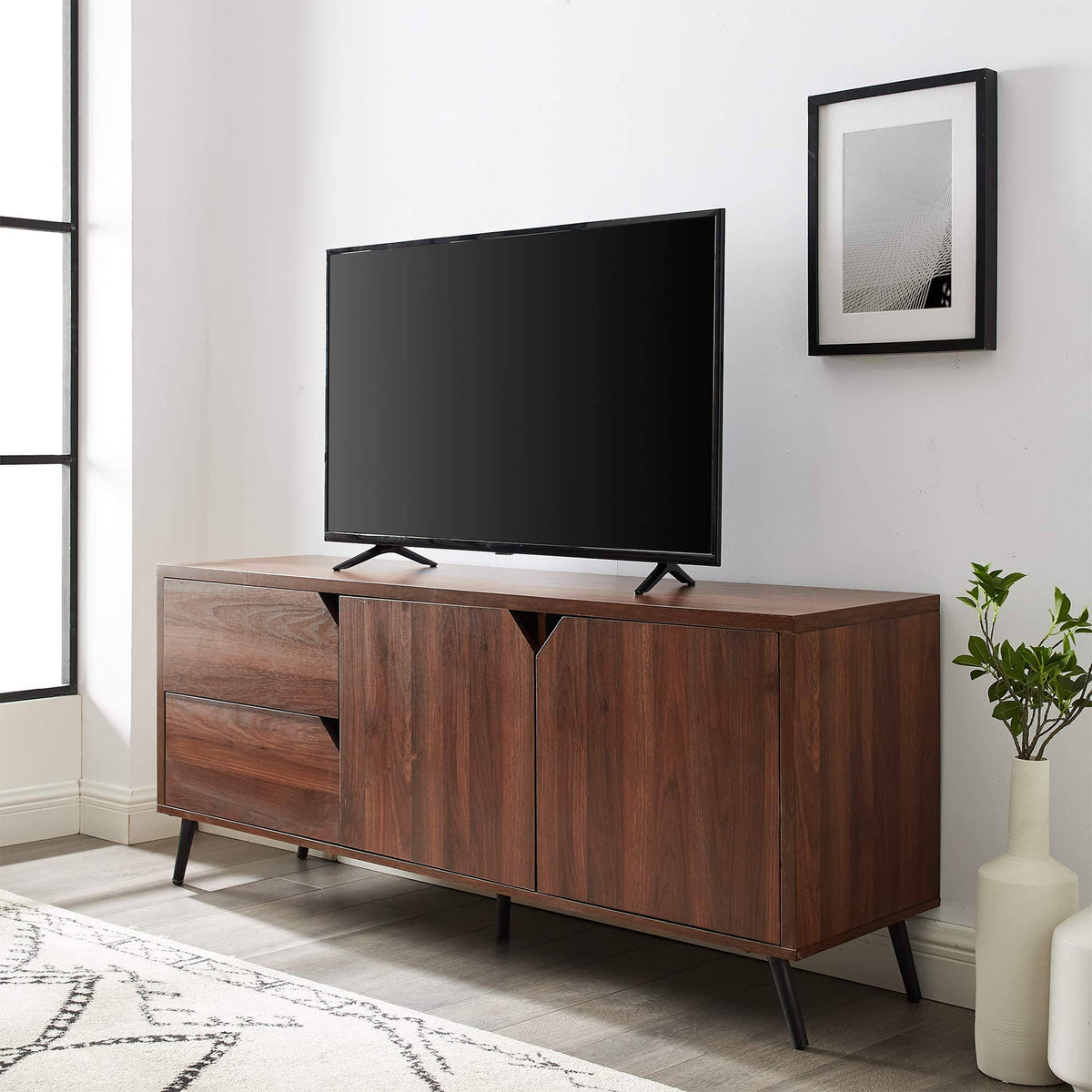 Mid-Century TV Console - Dark Walnut U8127
