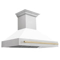 48 Inch Stainless Steel Range Hood with White Matte Shell and Gold Handle T705