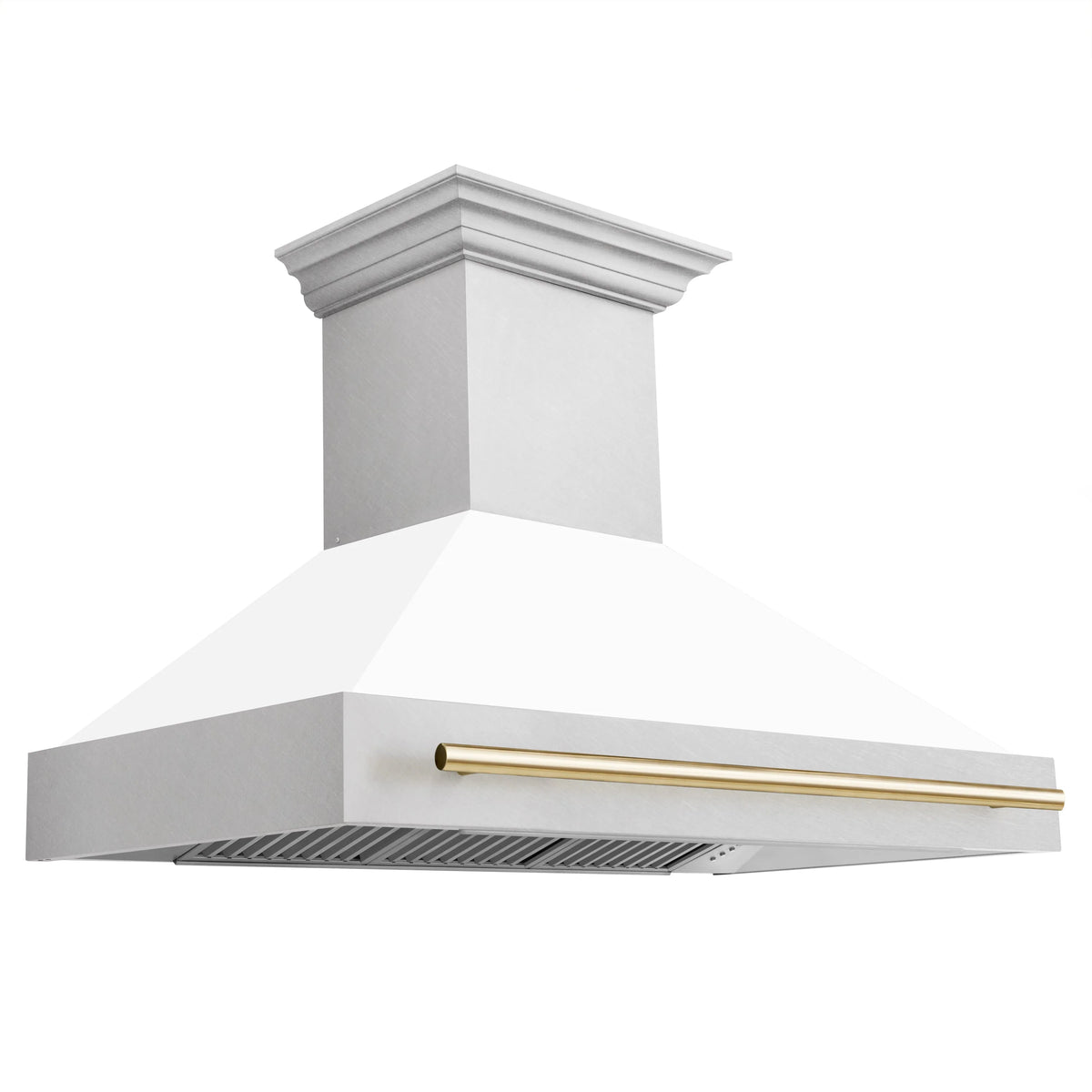 48 Inch Stainless Steel Range Hood with White Matte Shell and Gold Handle T705