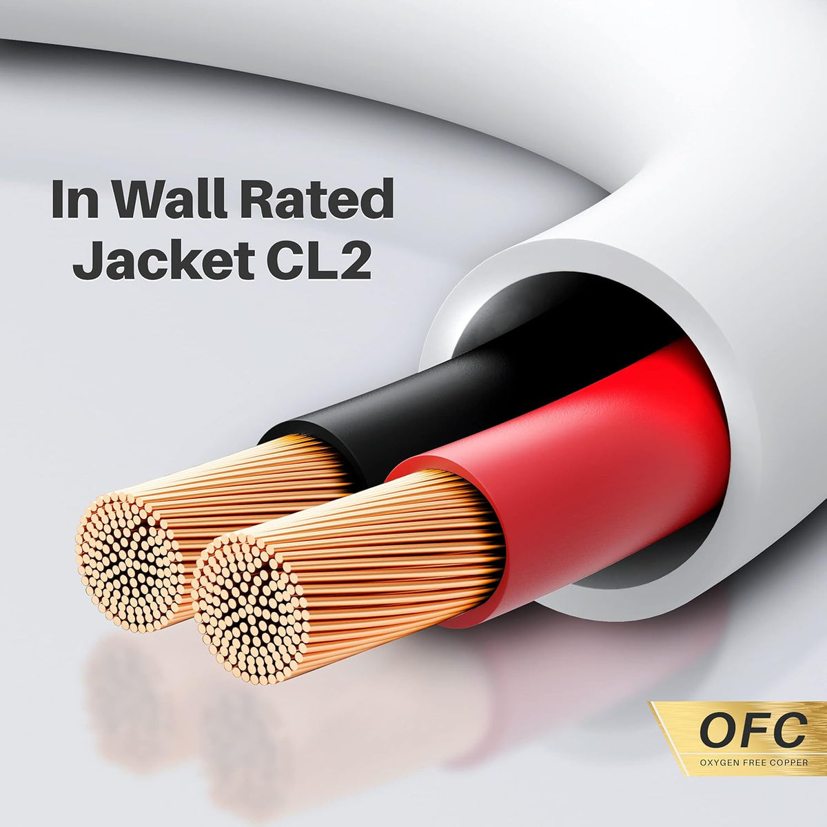 12AWG 100 Feet CL2 Rated 2 Conductor OFC Oxygen-Free Copper Speaker Wire G970