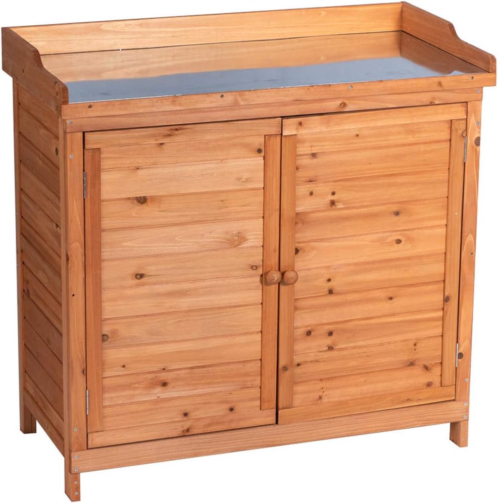 Wooden Outdoor Storage Cabinet with Potting Bench Y834036