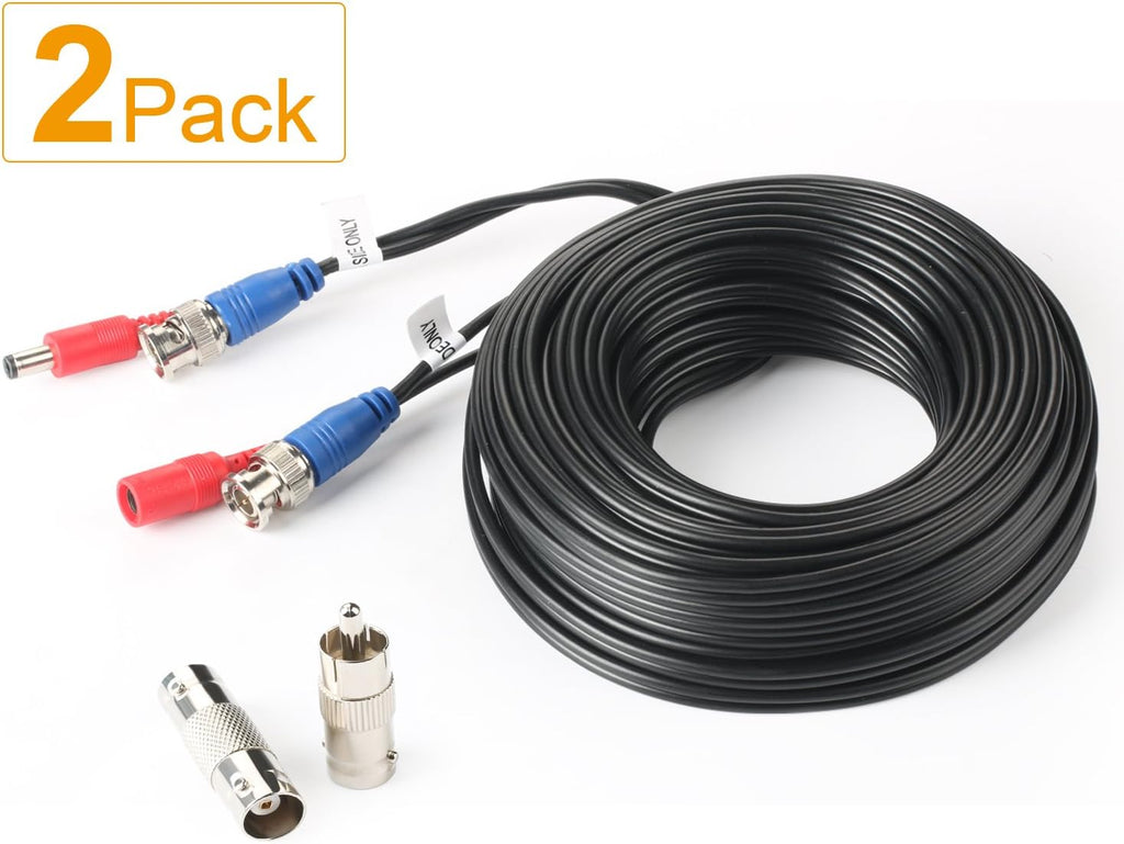 2Pack 50Feet BNC Video Power Cable for CCTV Security System with Connectors U4961