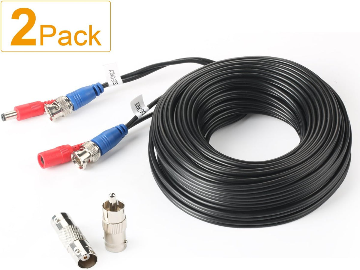 2Pack 50Feet BNC Video Power Cable for CCTV Security System with Connectors U4961
