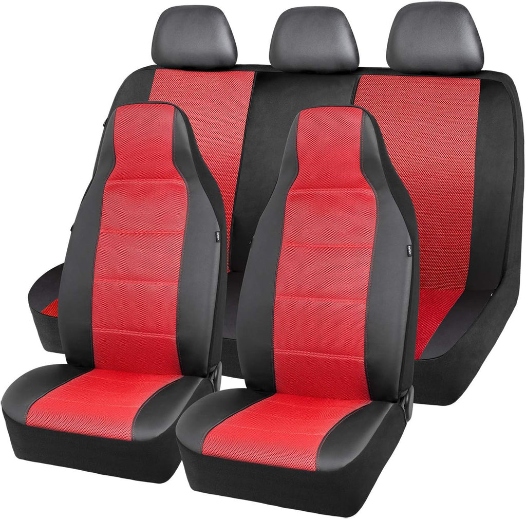 Universal Fit Full Set Mesh and Leather Car Seat Cover (Beige) E8504