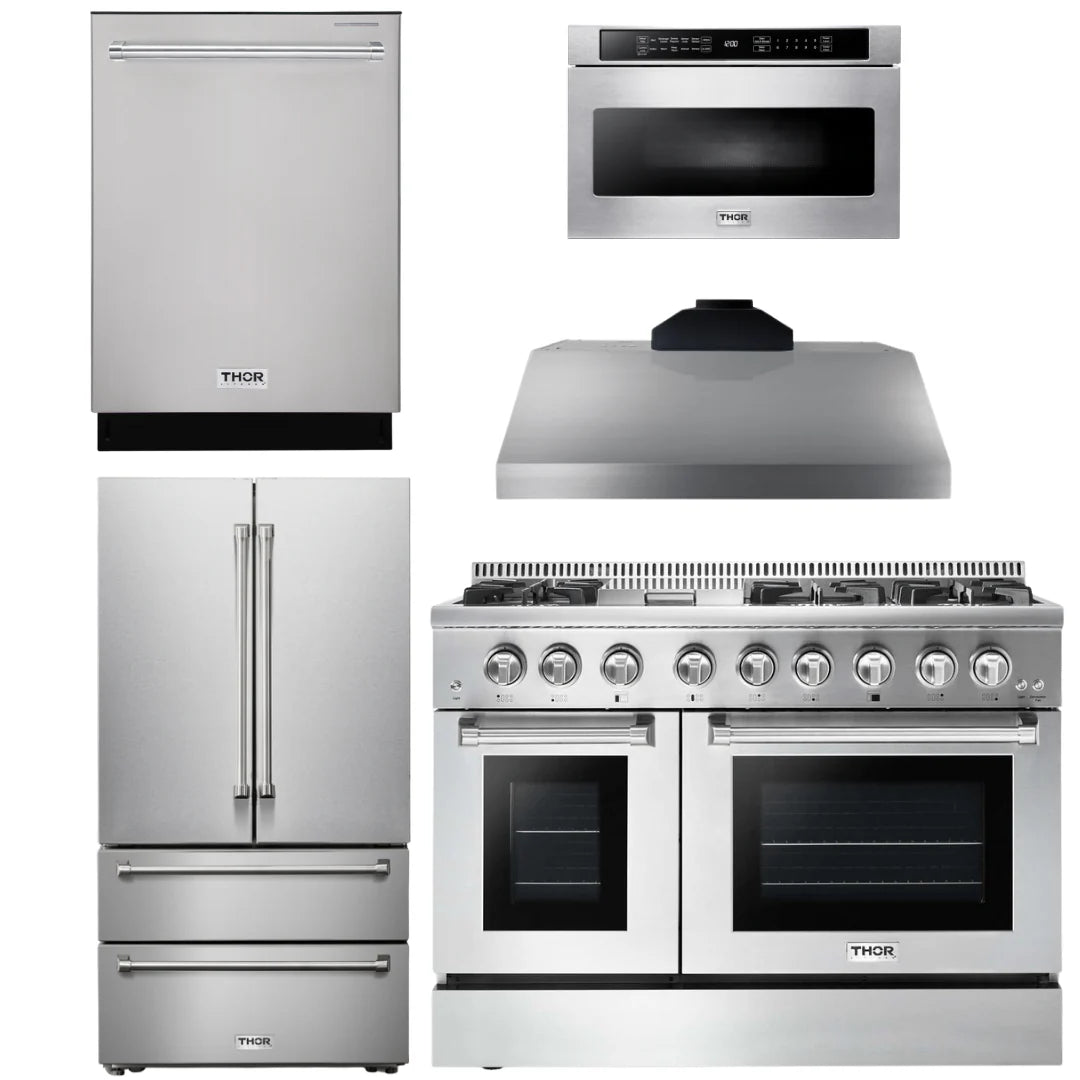 48 In. Dual Fuel Range, Range Hood, Refrigerator, Dishwasher, Microwave Drawer I259