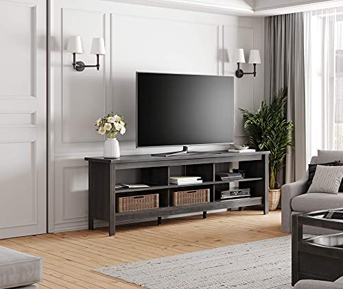 Brown 70 inch Wood TV Stand with 6 Storage Cubby A19614