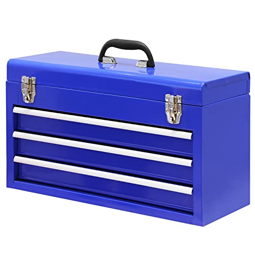 3 Drawer 20" Metal Tool Box Portable Steel Tool Chest Blue A8669