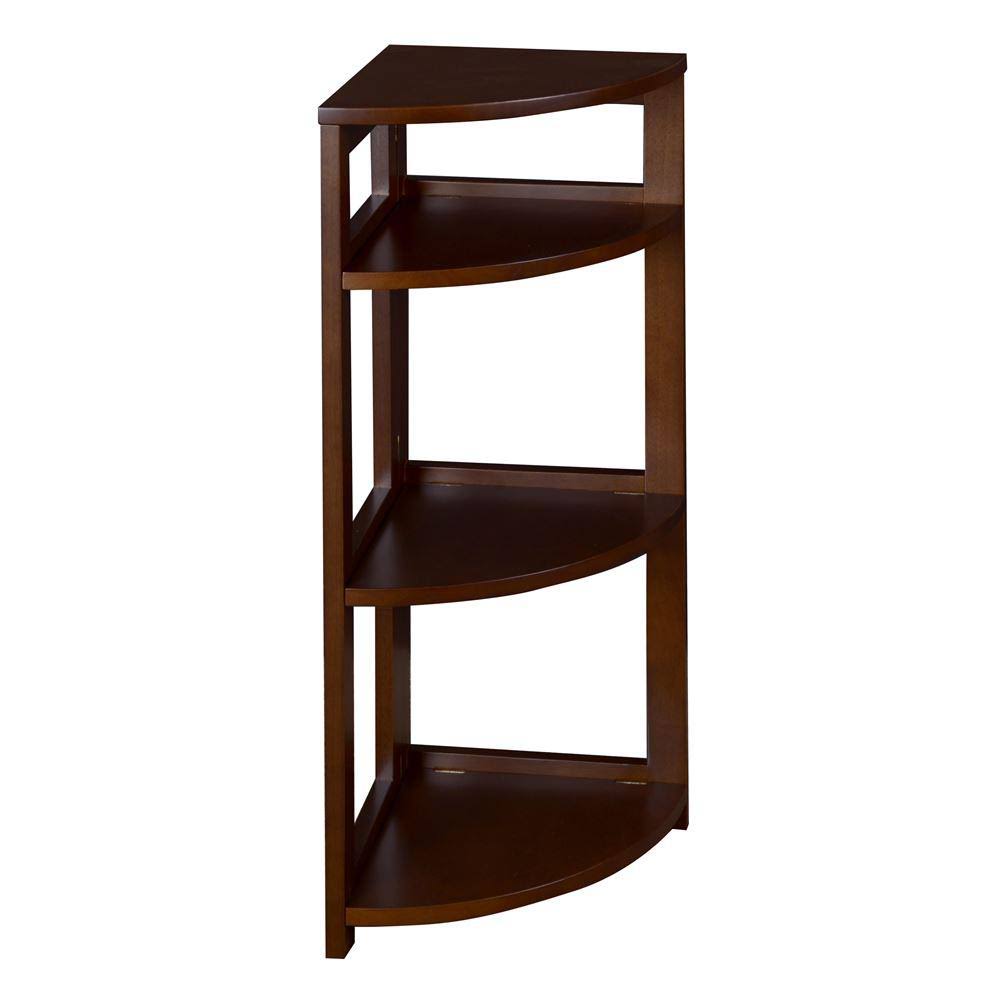 Mocha Walnut Wood 3-Shelf Foldable Corner Bookcase V9190