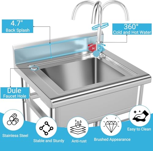 26 Inch 304 Stainless Steel Free Standing Utility Sink with Pull-out Faucet S257093