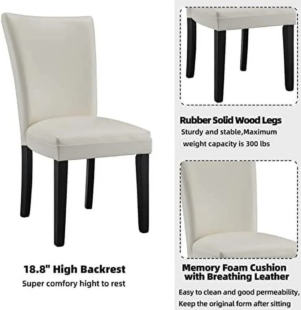 Ivory White Leather Surface Solid Wood Accent Chairs T209818