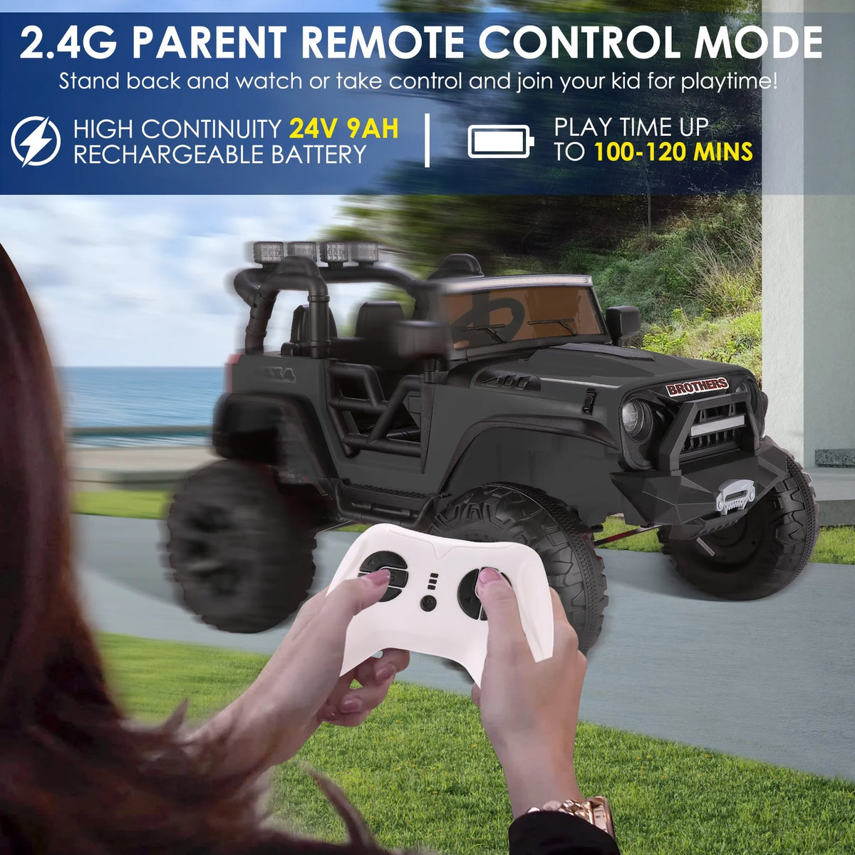 24V Electric Kids Ride On Truck Car with 2 Seaters Black F384