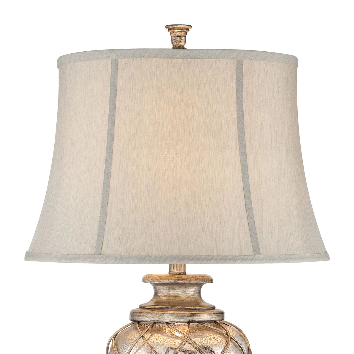 Traditional Table Lamp with Nightlight LED Off White Mist Fabric Bell Shade W799