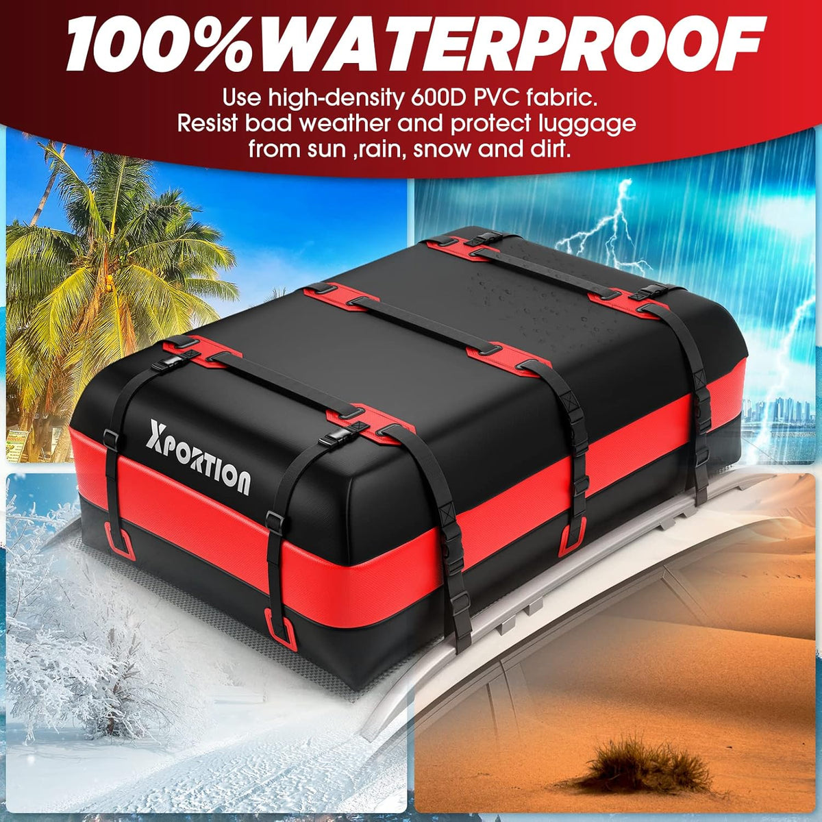 Waterproof Rooftop Cargo Carrier Bag, 21 Cubic Feet, with Non-Slip Mats and Straps B481735