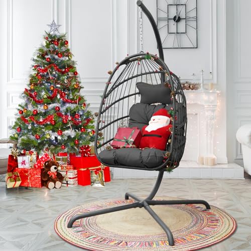 Egg Chair with Cushions, 350lbs Capacity Wicker Hanging Chair, Gray G653