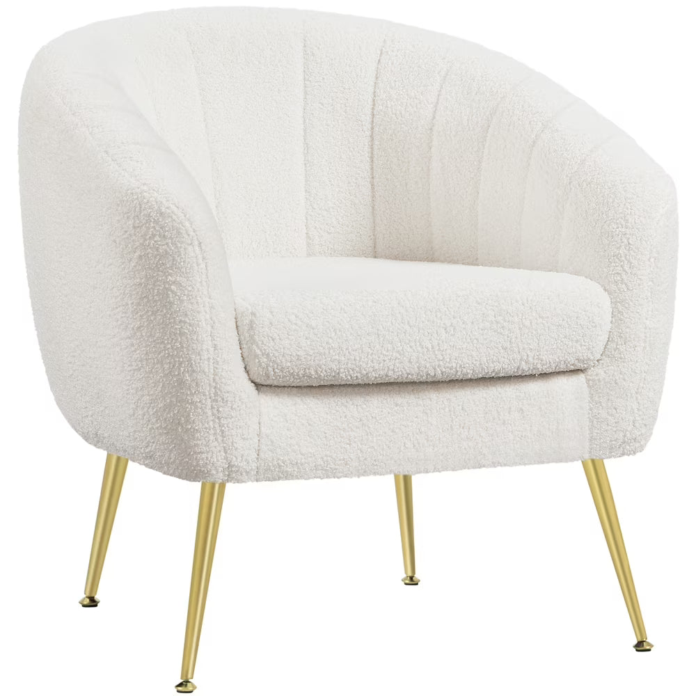 Ivory Tufted Velvet Accent Armchair with Gold Metal Legs D527