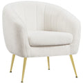 Ivory Tufted Velvet Accent Armchair with Gold Metal Legs D527