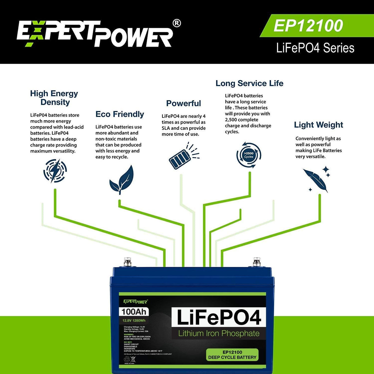 12V 100Ah Lithium LiFePO4 Deep Cycle Rechargeable Battery W52740