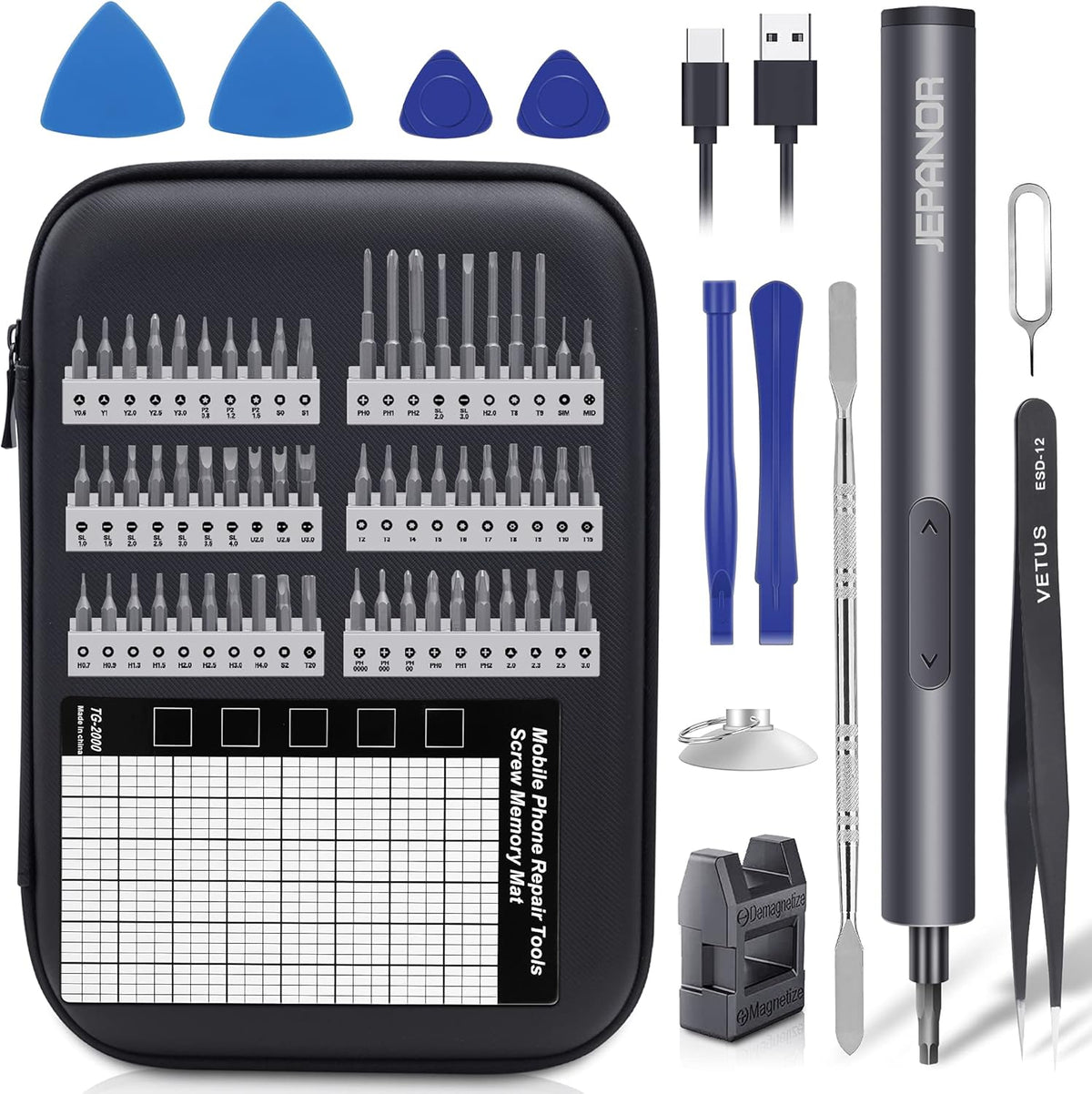 Mini Electric Screwdriver Set, 76 in 1 Cordless with 60 Magnetic Bits, Rechargeable, Pack of 2 A29602