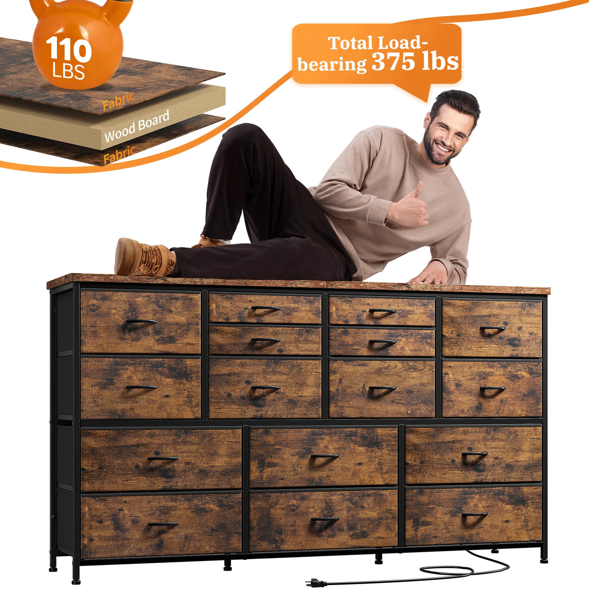 White 16 Drawer Dresser with Power Outlet D7171